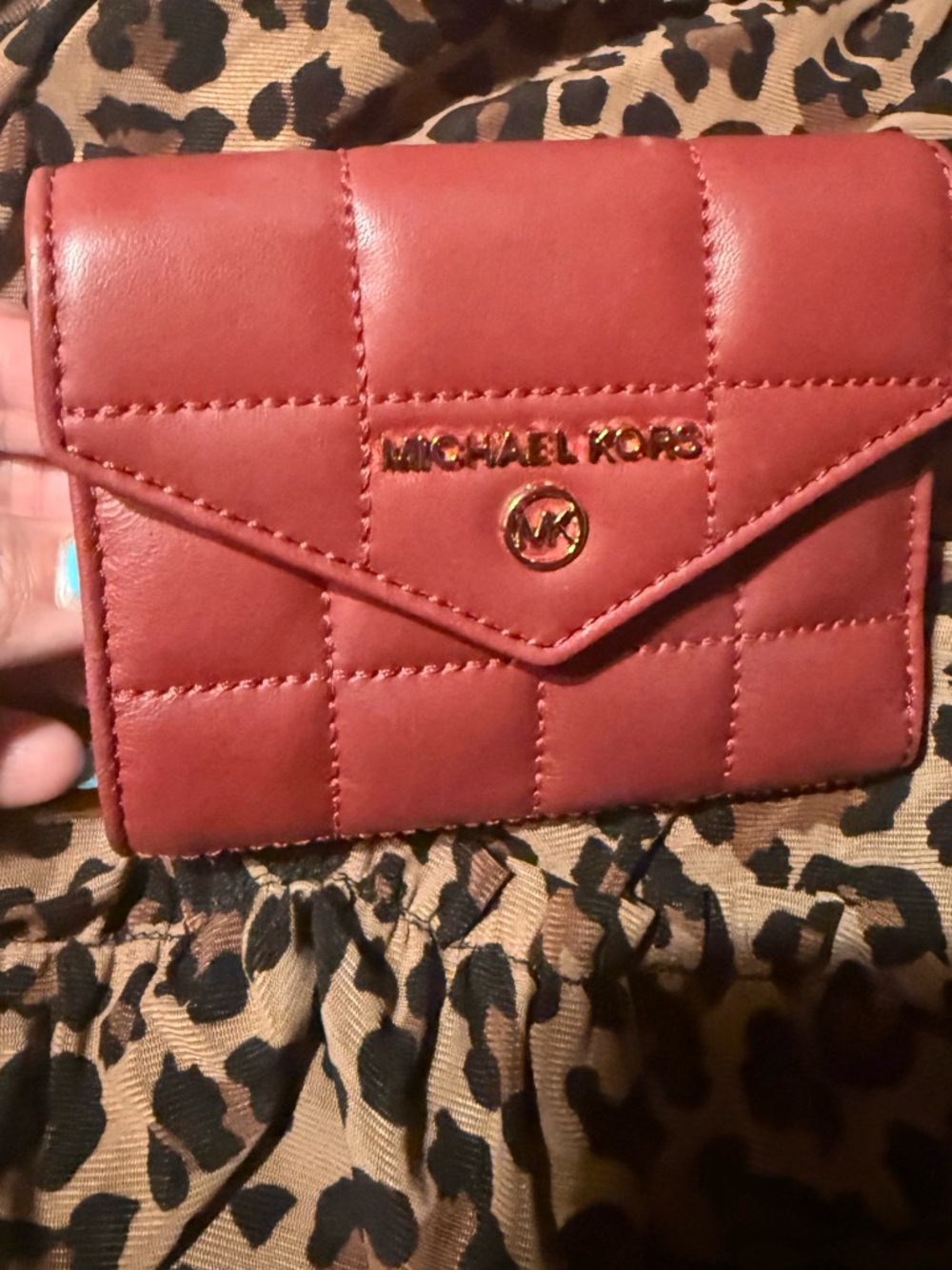 Michael Kors Quilted burgendy Envelope Wallet with Gold Hardware Authentic - Picture 6 of 14